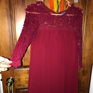 Red short dress with lace detailing